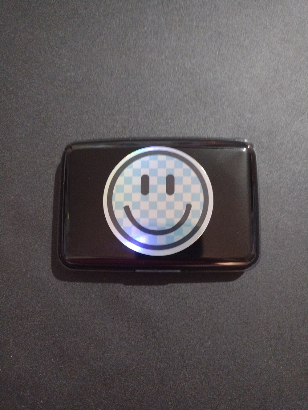 Black Metal Wallet with Holographic Smile Sticker